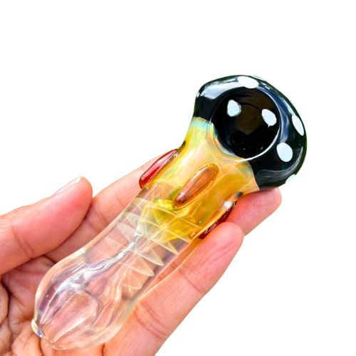 Mushroom & black & gold thick heavyduty glass handpipe